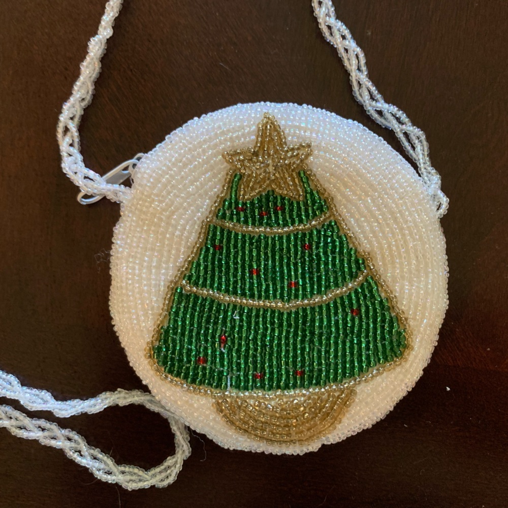 Tiny Vintage Beaded Christmas Change Purse